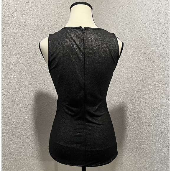 Cache Black Shimmer XS Rhinestone Neckline Glam Y2K Clubwear Party Blouse VTG - Picture 4 of 8